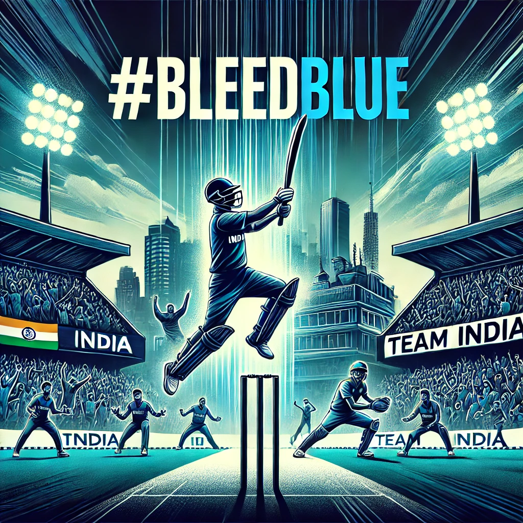 Team India in action with fans cheering. #BleedBlue captures the passion for Indian cricket.
